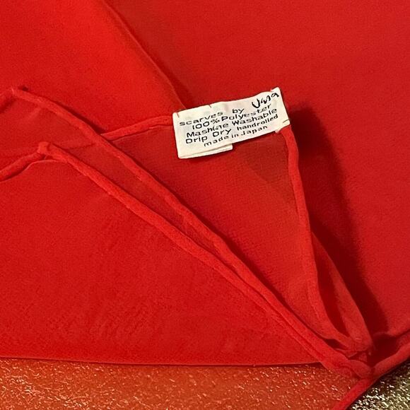Vintage 1950s Vera Neumann Red Sheer Scarf | Rare Pre-Copyright, Hand-Rolled 22" - Picture 5 of 6